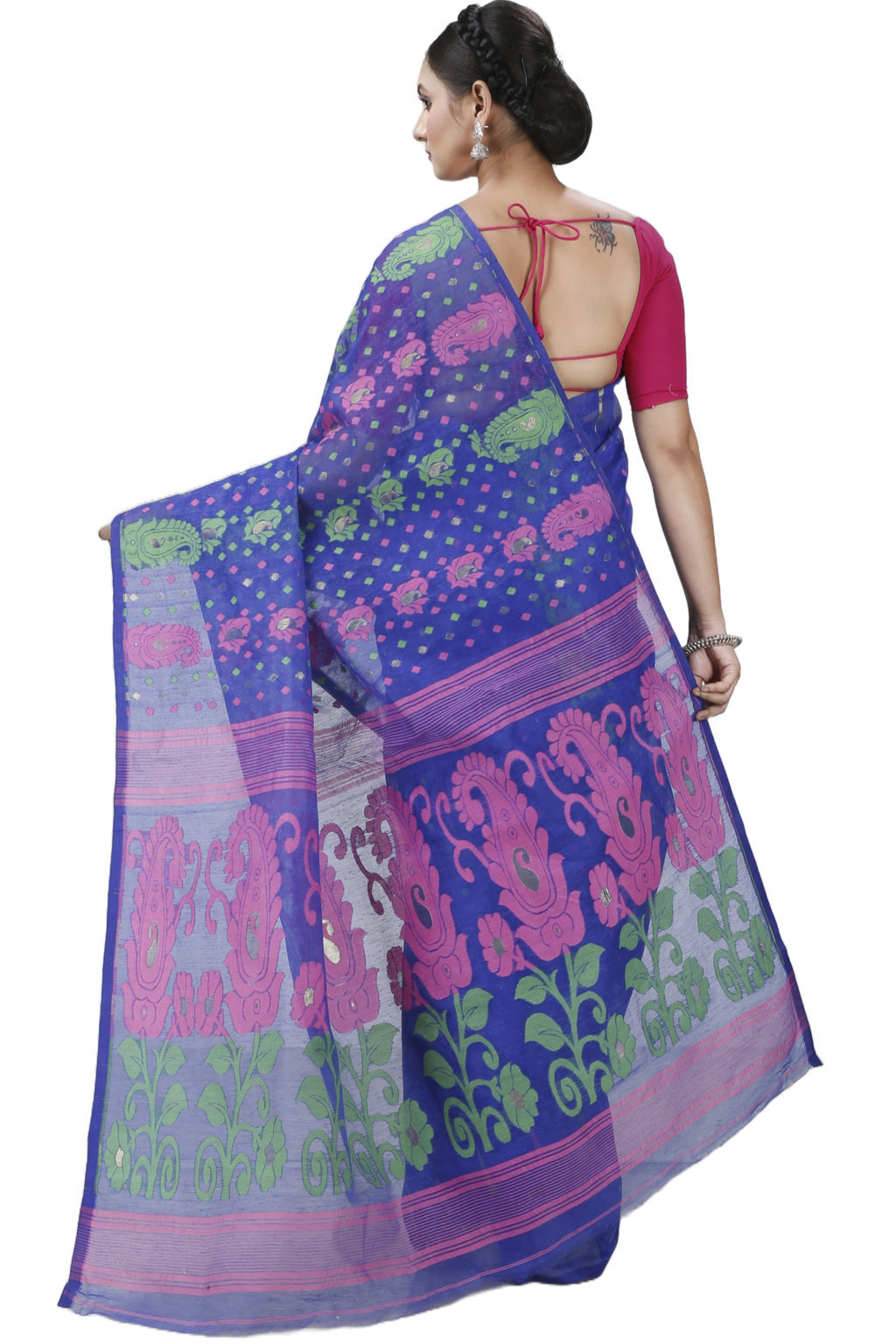 Blue Pure Cotton Vani Jamdani Saree (1109)